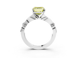 White gold Fancy Yellow Asscher  Solitaire Diamond Twisted Band with Four-Prong Setting_3