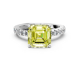 White gold Fancy Yellow Asscher  Solitaire Diamond with Pavé Band and Four-Prong Setting_17