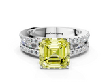 White gold Fancy Yellow Asscher  Solitaire Diamond with Pave and Channel Set Band_17