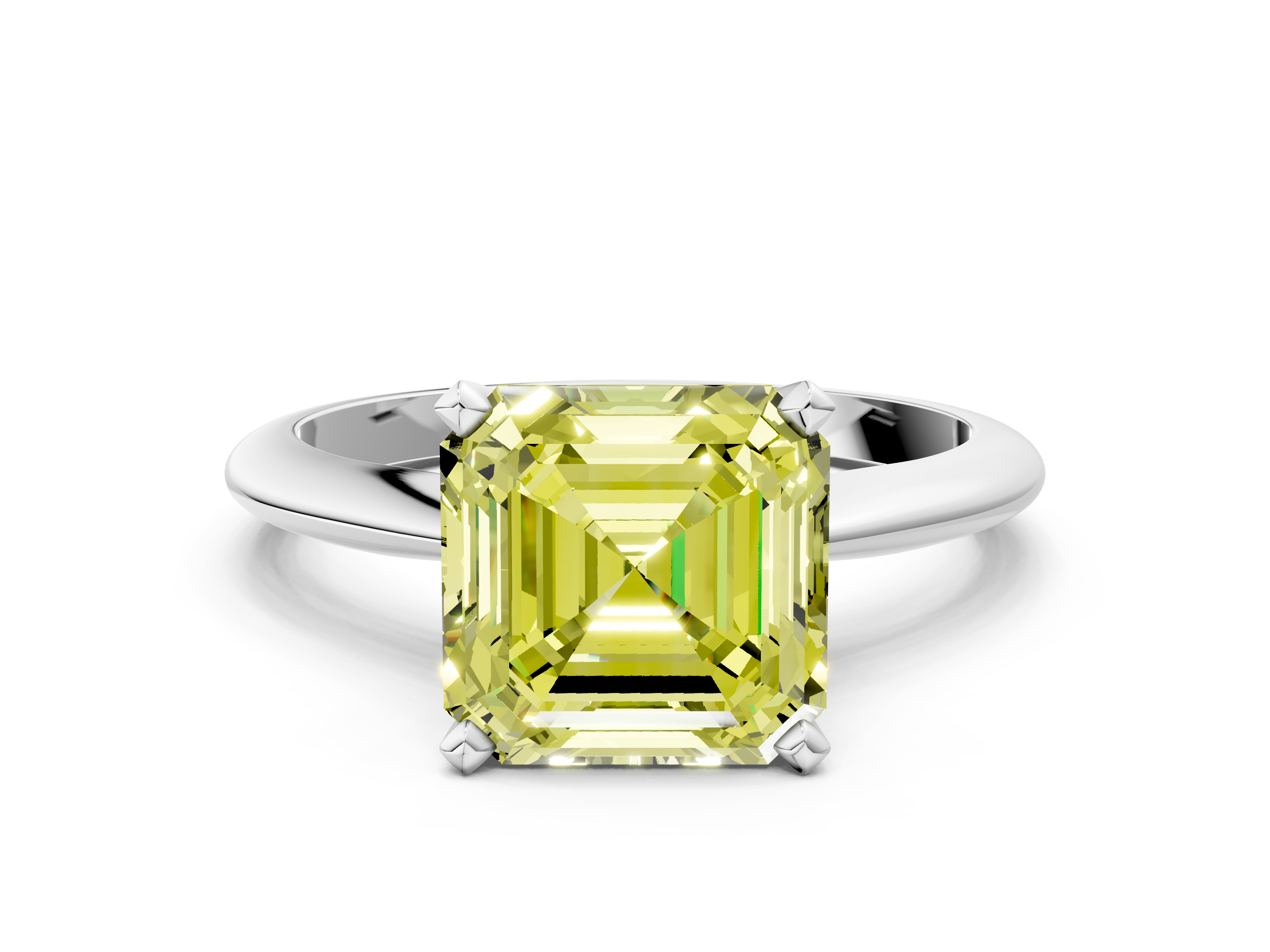 White gold Fancy Yellow Asscher  Solitaire Engagement Ring with Classic Band and Four-Prong Setting_17