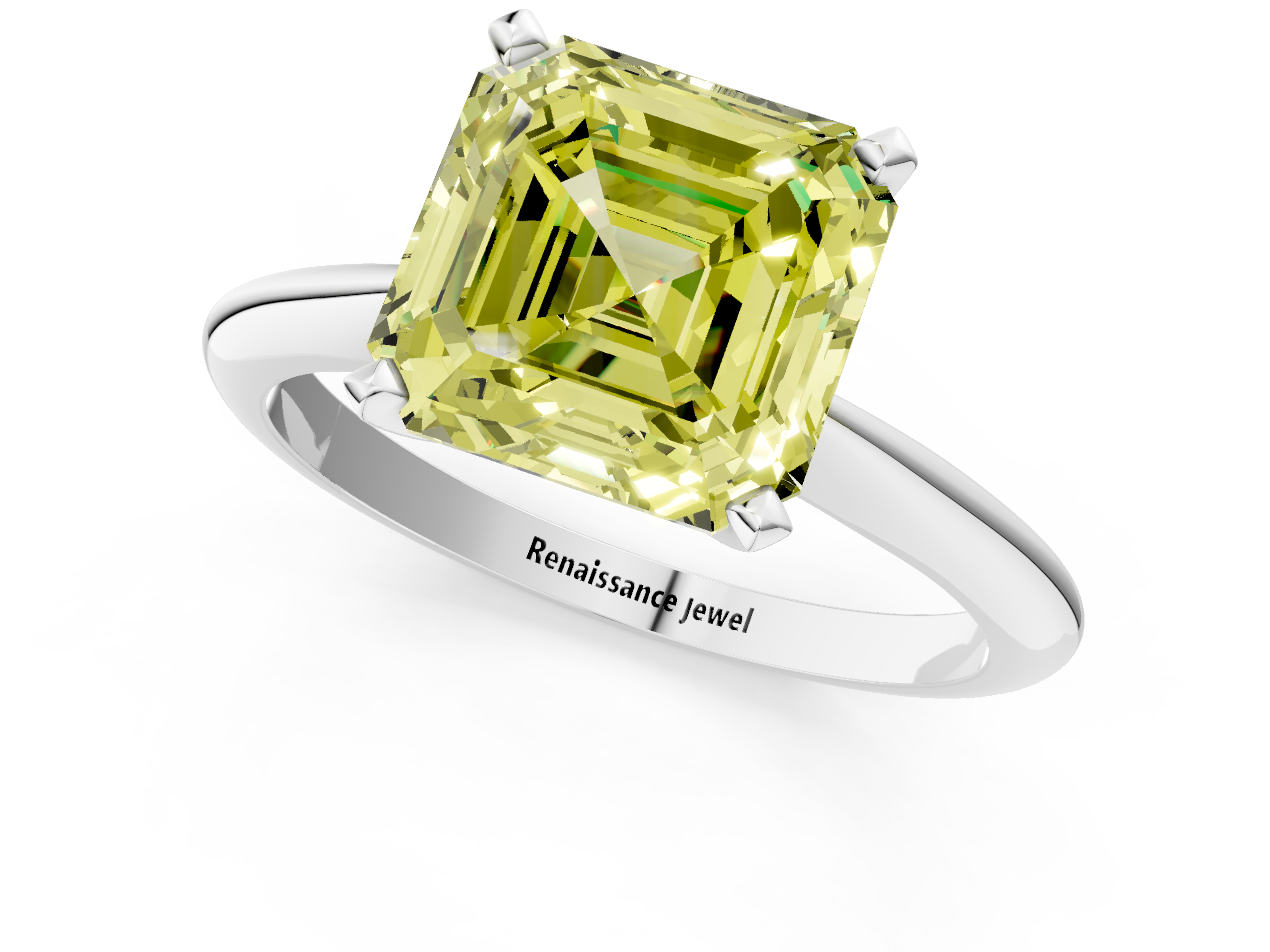 White gold Fancy Yellow Asscher  Solitaire Engagement Ring with Classic Band and Four-Prong Setting_18