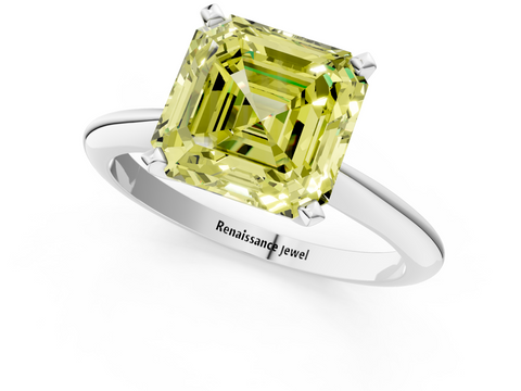 White gold Fancy Yellow Asscher  Solitaire Engagement Ring with Classic Band and Four-Prong Setting_18