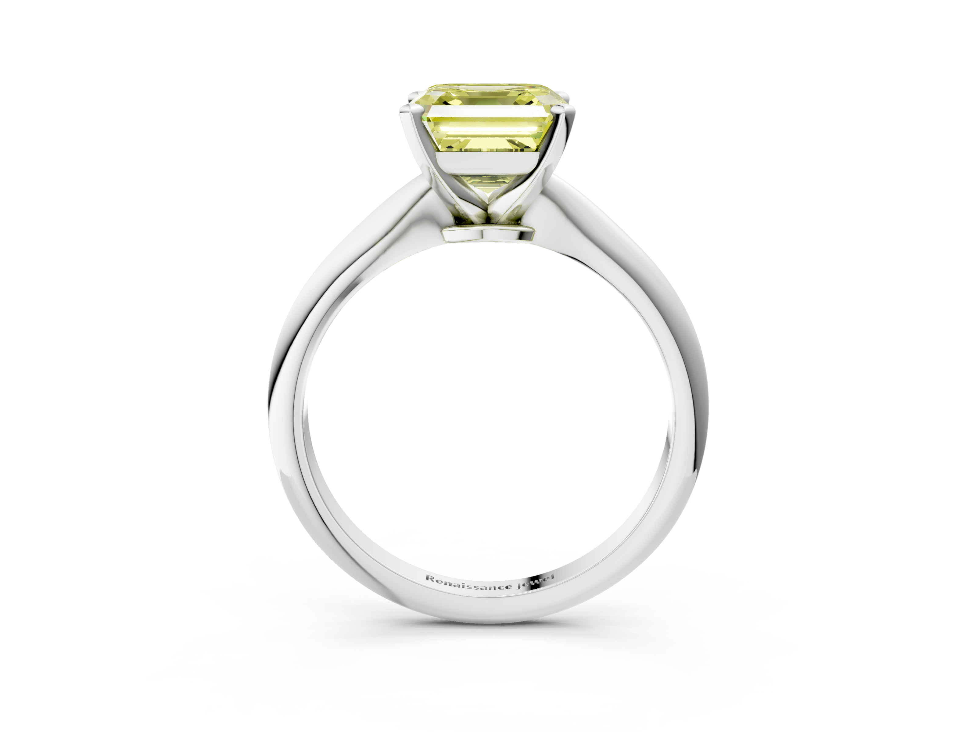 White gold Fancy Yellow Asscher  Solitaire Engagement Ring with Classic Band and Four-Prong Setting_20