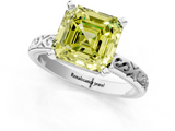 White gold Fancy Yellow Asscher  Solitaire Engagement Ring with Scrollwork Band and Four-Prong Setting_18