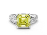 White gold Fancy Yellow Asscher  Solitaire Filigree Engagement Ring with Halo and Prong Setting_17