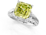 White gold Fancy Yellow Asscher  Solitaire Filigree Engagement Ring with Halo and Prong Setting_18