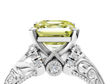 White gold Fancy Yellow Asscher  Solitaire Filigree Engagement Ring with Halo and Prong Setting_21