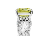 White gold Fancy Yellow Asscher  Solitaire Filigree Engagement Ring with Halo and Prong Setting_22
