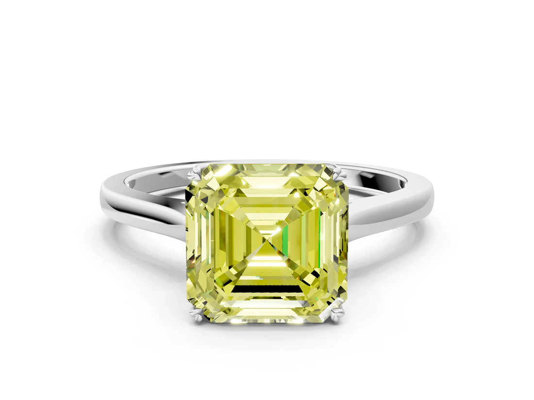 White gold Fancy Yellow Asscher  Solitaire Heart Prong Engagement Ring with Tapered Band_73