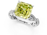 White gold Fancy Yellow Asscher  Solitaire Milgrain Diamond Engagement Ring with Bezel and Marquise Band_1