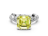 White gold Fancy Yellow Asscher  Solitaire Milgrain Diamond Engagement Ring with Bezel and Marquise Band