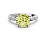 White gold Fancy Yellow Asscher  Solitaire Pavé Band Prong Setting Ring