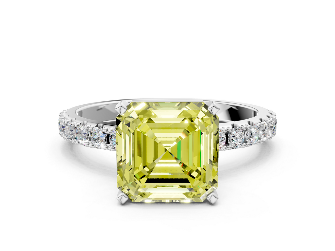 White gold Fancy Yellow Asscher  Solitaire Pavé Band with Four-Prong Setting_17
