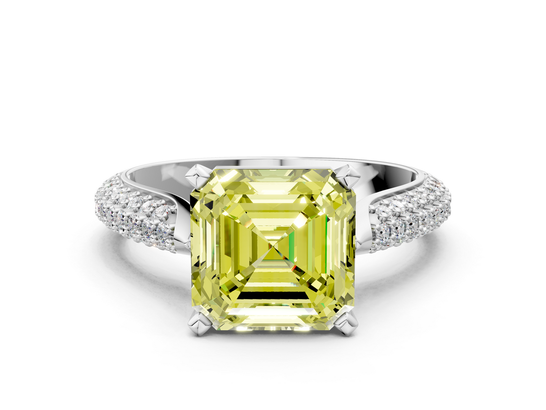 White gold Fancy Yellow Asscher  Solitaire Pavé Diamond Engagement Ring with Four-Prong Setting_17