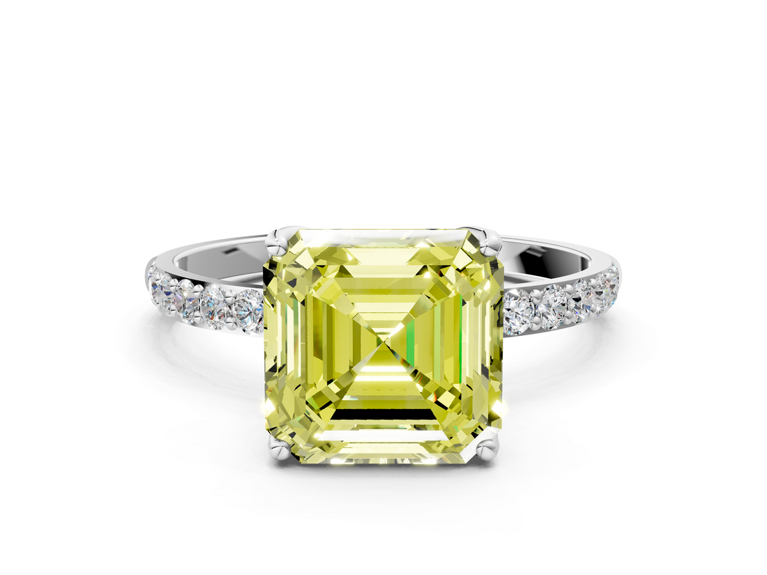 White gold Fancy Yellow Asscher  Solitaire Pavé Diamond Engagement Ring with Four-Prong Setting_17