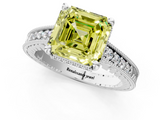 White gold Fancy Yellow Asscher  Solitaire Pavé Diamond Milgrain Engagement Ring with Four-Prong Setting_1