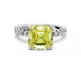 White gold Fancy Yellow Asscher  Solitaire Pave Diamond Engagement Ring with Four-Prong Setting