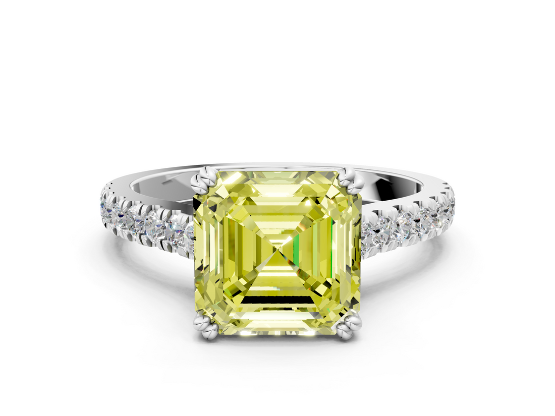 White gold Fancy Yellow Asscher  Solitaire Pave Diamond Engagement Ring with Prong Setting_12