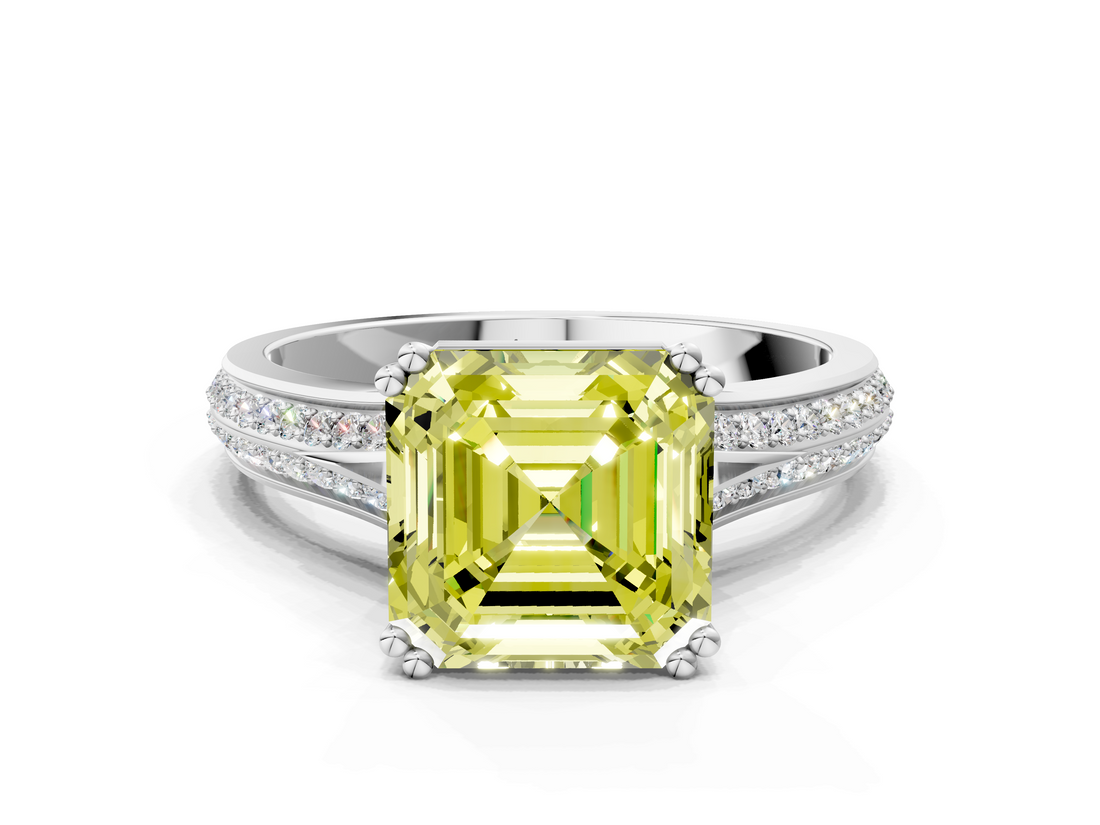 White gold Fancy Yellow Asscher  Solitaire Pave Split Shank Engagement Ring with Six-Prong Setting_18