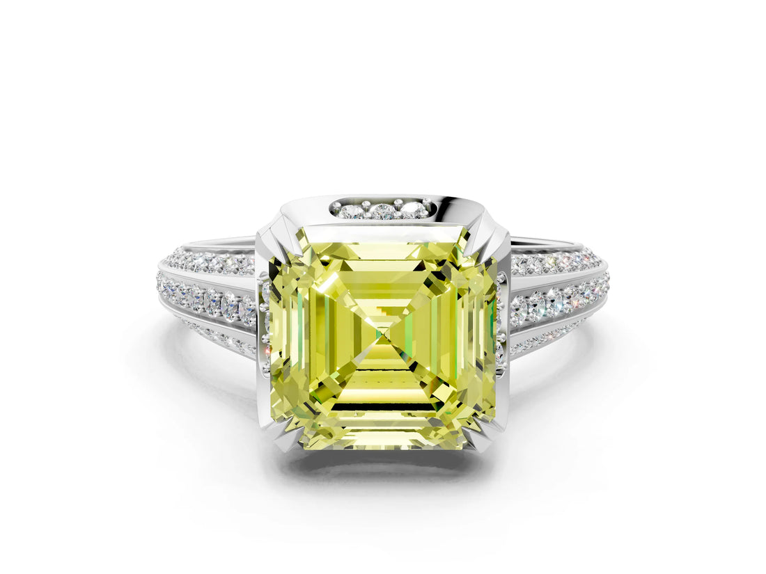 White gold Fancy Yellow Asscher  Solitaire Pave Split Shank Ring with Four-Prong Setting_93