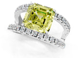 White gold Fancy Yellow Asscher  Solitaire Split Shank Pave Diamond Ring_47