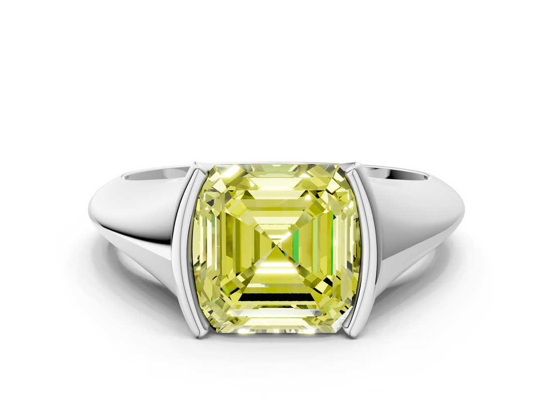 White gold Fancy Yellow Asscher  Solitaire Tension Set Diamond Ring_37