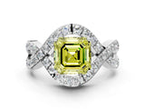White gold Fancy Yellow Asscher  Solitaire Twist Band Pavé Diamond Engagement Ring_15