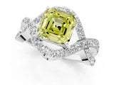 White gold Fancy Yellow Asscher  Solitaire Twist Band Pavé Diamond Engagement Ring_16