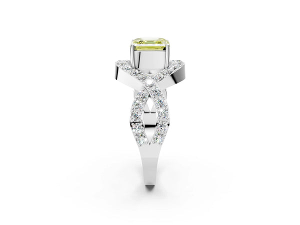 Platinum Asscher Cut Infinity Twist Pave Engagement Ring Setting for Fancy Yellow Center