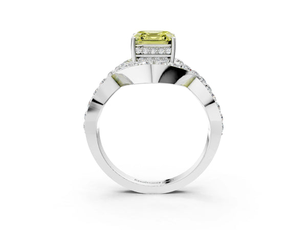 Sterling Silver Asscher Cut Infinity Twist Pave Engagement Ring Setting for Fancy Yellow Center