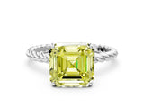 White gold Fancy Yellow Asscher  Solitaire Twist Band Ring with Four-Prong Setting_13