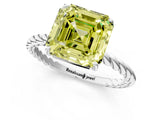White gold Fancy Yellow Asscher  Solitaire Twist Band Ring with Four-Prong Setting_14