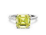 White gold Fancy Yellow Asscher  Solitaire Twist Band Ring with Four-Prong Setting_154