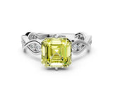 White gold Fancy Yellow Asscher  Solitaire Twist Band with Leaf Prong Setting_26