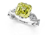 White gold Fancy Yellow Asscher  Solitaire Twist Band with Leaf Prong Setting_27