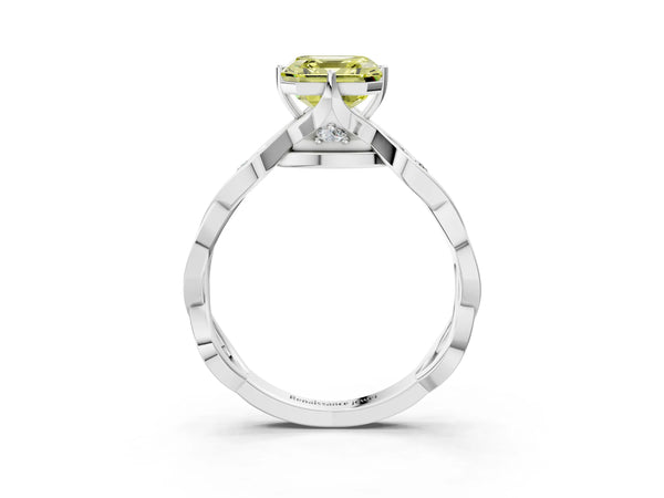 Platinum Asscher Cut Accented Twist Engagement Ring Setting for Fancy Yellow Center