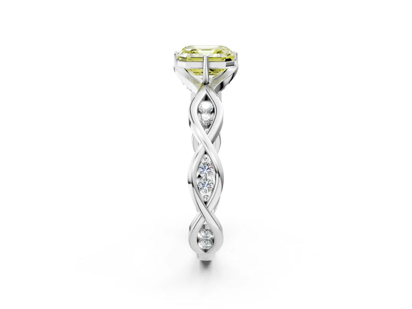 Sterling Silver Asscher Cut Accented Twist Engagement Ring Setting for Fancy Yellow Center