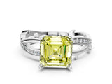 White gold Fancy Yellow Asscher  Solitaire Twist Band with Pavé Accents and Four-Prong Setting_20