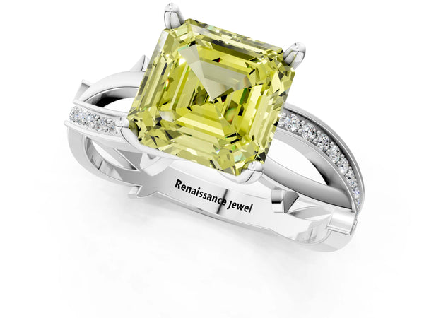 Sterling Silver Asscher Cut Crossover Twist Pave Engagement Ring Setting for Fancy Yellow Center