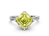 White gold Fancy Yellow Asscher  Solitaire Twist Band with Pavé Diamonds and Four-Prong Setting_116