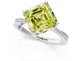 White gold Fancy Yellow Asscher  Solitaire Twist Band with Pavé Diamonds and Four-Prong Setting_117