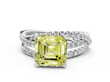 White gold Fancy Yellow Asscher  Solitaire Twist Band with Pavé Setting and Four-Prong Setting
