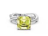 White gold Fancy Yellow Asscher  Solitaire Twist Band with Pave Prong Setting_17