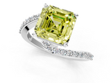White gold Fancy Yellow Asscher  Solitaire Twist Band with Pave Set Diamonds and Four-Prong Setting_1
