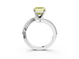 White gold Fancy Yellow Asscher  Solitaire Twist Band with Pave Set Diamonds and Four-Prong Setting_3