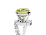 White gold Fancy Yellow Asscher  Solitaire Twist Band with Pave Set Diamonds and Four-Prong Setting_5