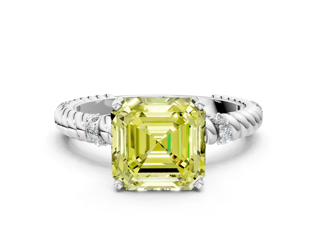 White gold Fancy Yellow Asscher  Solitaire Twisted Band Prong Set Engagement Ring_65