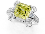 White gold Fancy Yellow Asscher  Solitaire Twisted Band Scroll Prong Ring_4