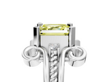 White gold Fancy Yellow Asscher  Solitaire Twisted Band Scroll Prong Ring_8