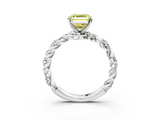 White gold Fancy Yellow Asscher  Solitaire Twisted Band with Pavé Accents and Four-Prong Setting_50